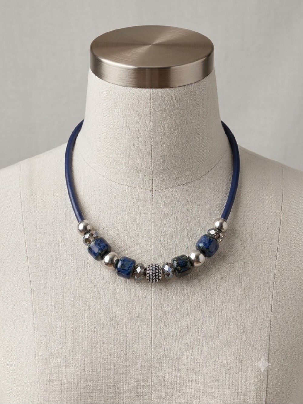 Christopher & Banks Blue And Silver Choker Style Chunky Necklace